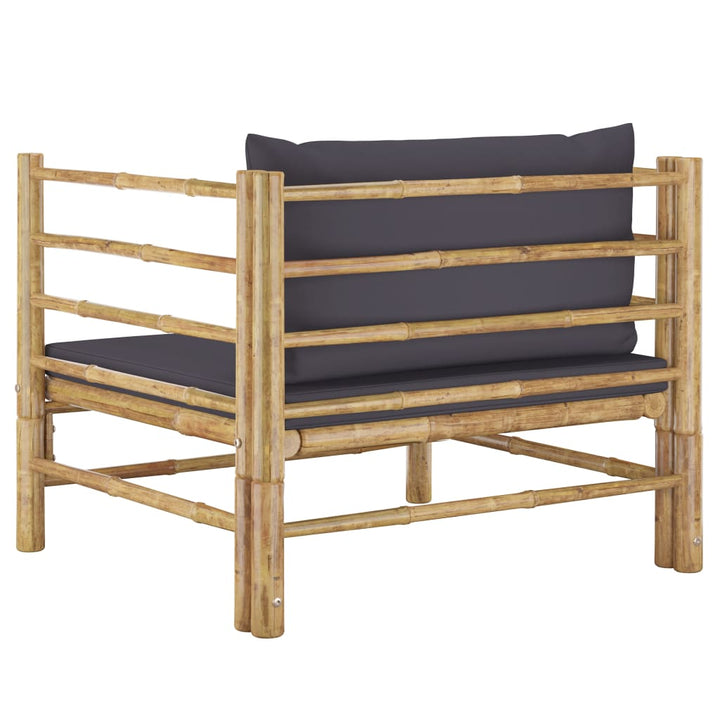 vidaXL Patio Sofa with Dark Gray Cushions Bamboo-3
