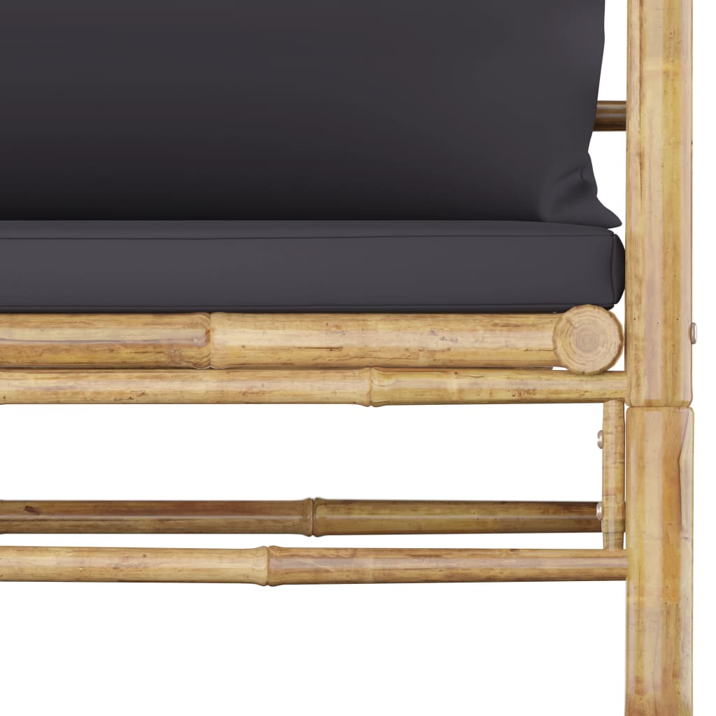 vidaXL Patio Sofa with Dark Gray Cushions Bamboo-4