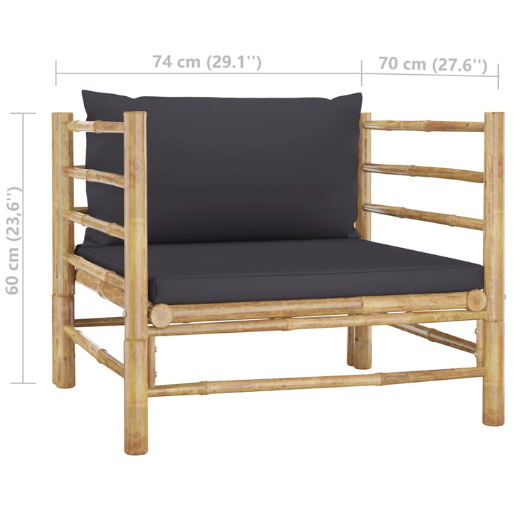 vidaXL Patio Sofa with Dark Gray Cushions Bamboo-5