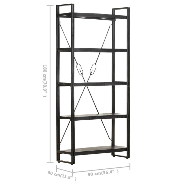 vidaXL 5-Tier Bookcase Black 35.4"x11.8"x70.9" Solid Mango Wood-3