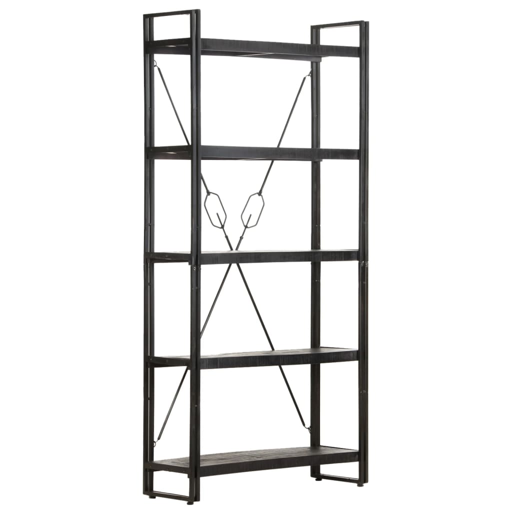 vidaXL 5-Tier Bookcase Black 35.4"x11.8"x70.9" Solid Mango Wood-4