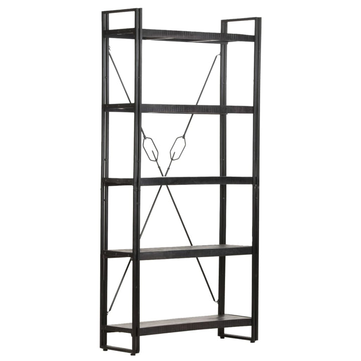 vidaXL 5-Tier Bookcase Black 35.4"x11.8"x70.9" Solid Mango Wood-5