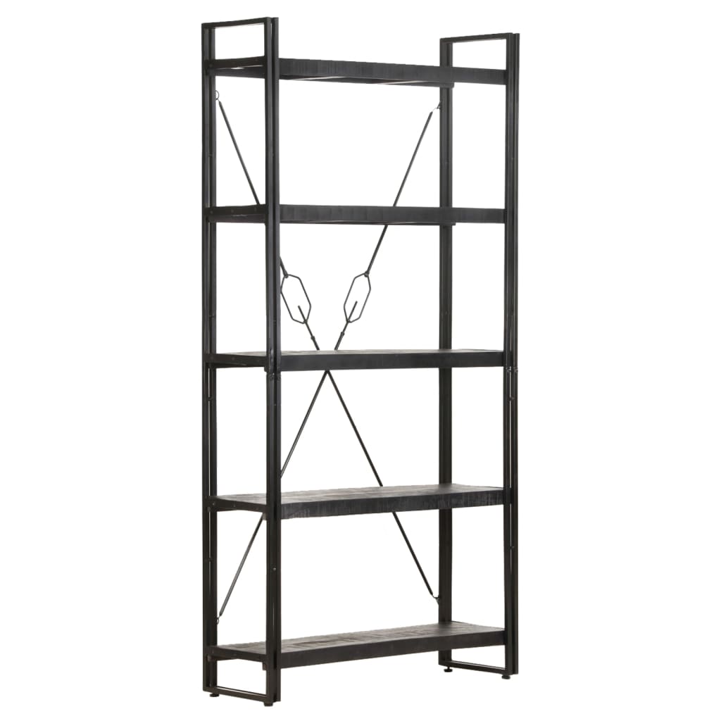 vidaXL 5-Tier Bookcase Black 35.4"x11.8"x70.9" Solid Mango Wood-6