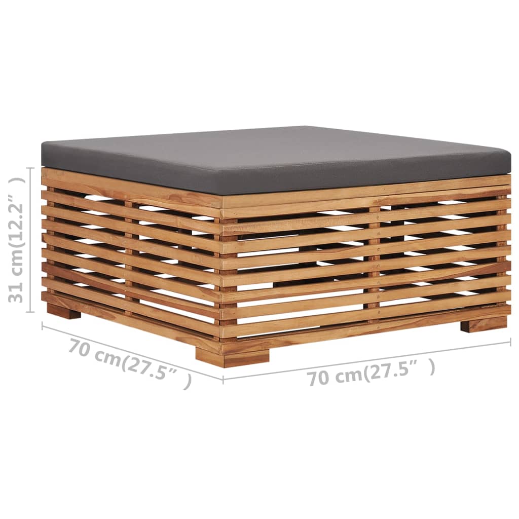 vidaXL Patio Table and Footrest Set&Dark Gray Cushion Solid Teak Wood-8