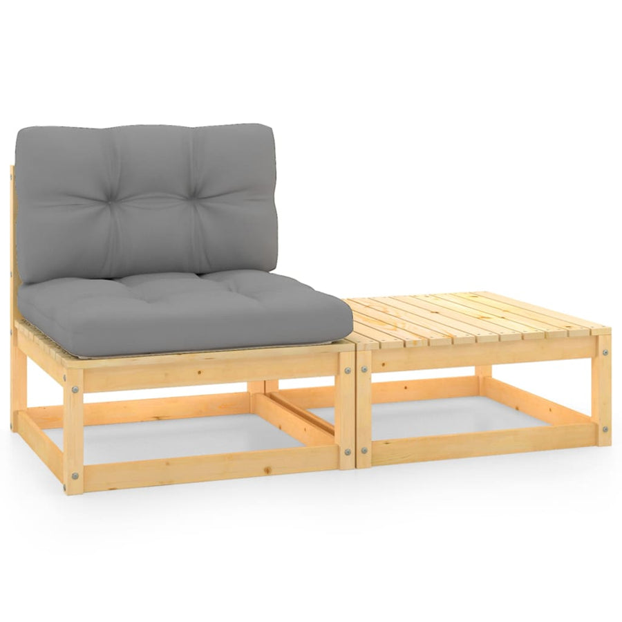 vidaXL 2 Piece Patio Lounge Set with Cushions Solid Wood Pine-0