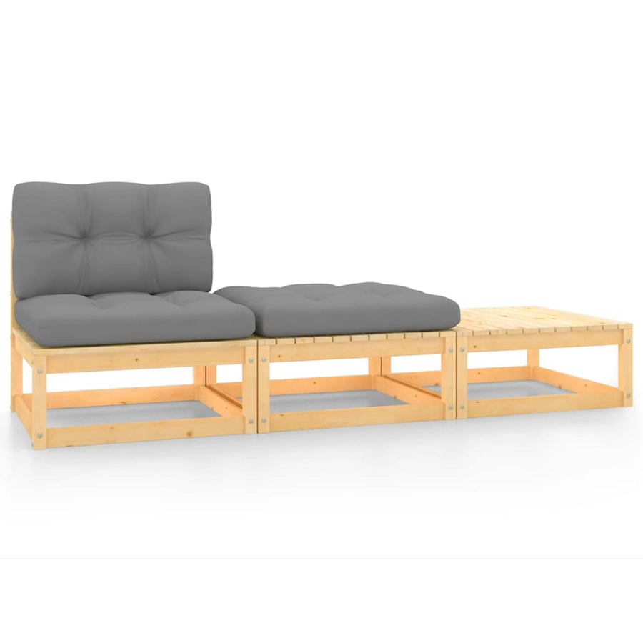 vidaXL 3 Piece Patio Lounge Set with Cushions Solid Wood Pine-0