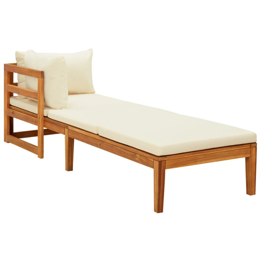 vidaXL Sun Lounger with 1 Armrest Cream White Solid Acacia Wood-0