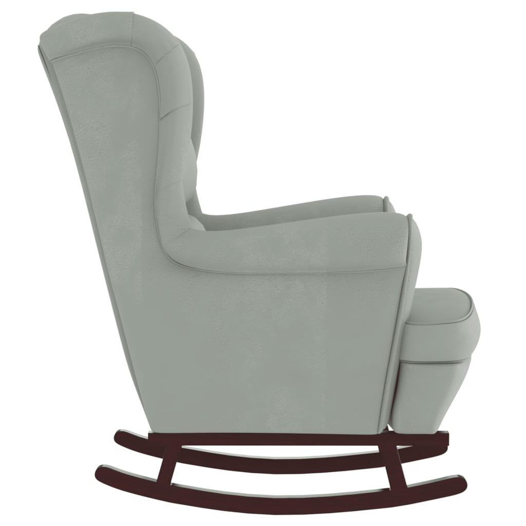 vidaXL Rocking Chair with Solid Wood Rubber Legs Light Gray Velvet-2