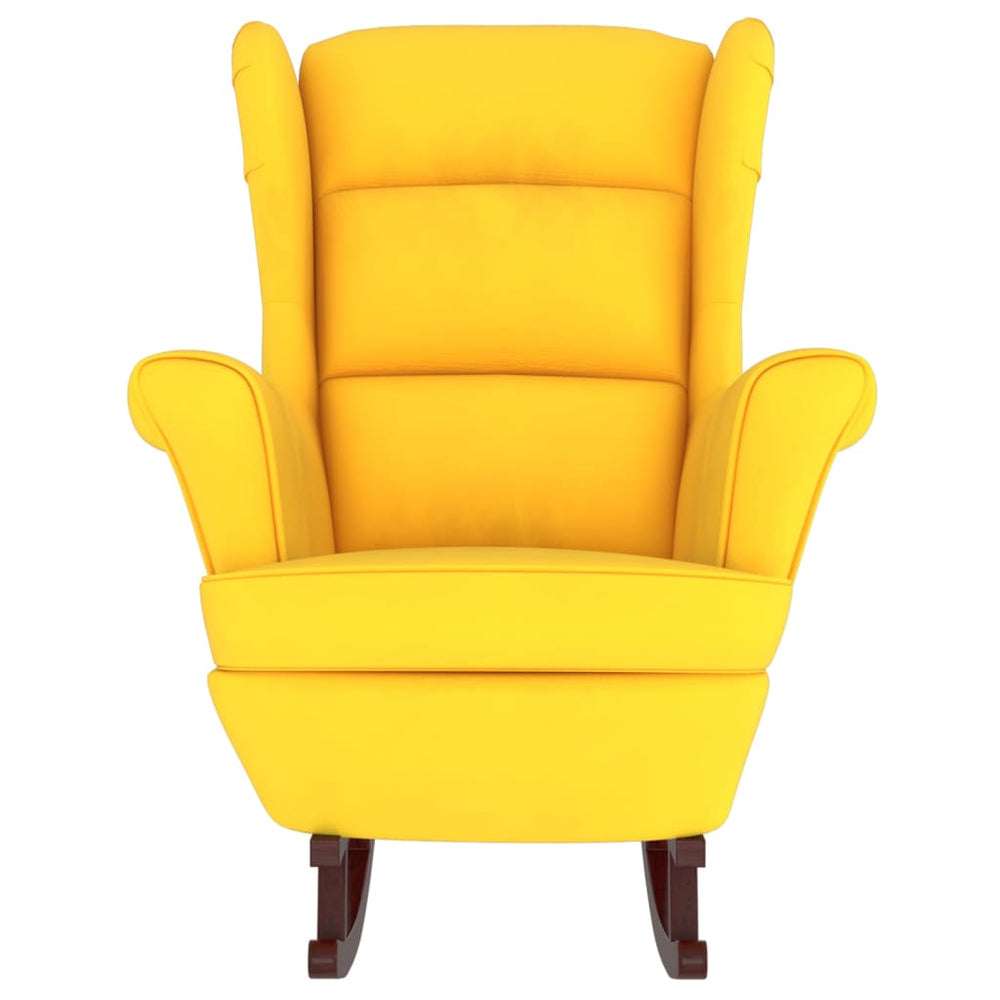 vidaXL Rocking Chair with Solid Wood Rubber Legs Yellow Velvet-1