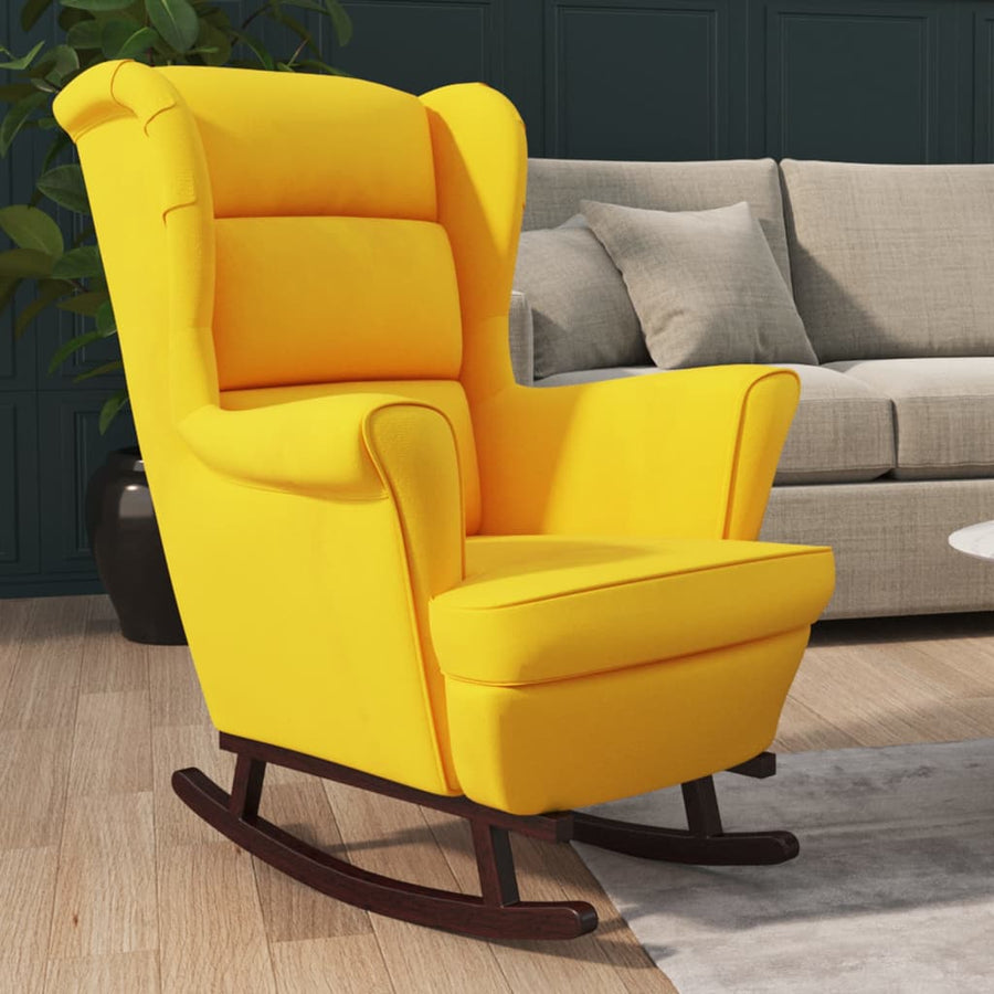 vidaXL Rocking Chair with Solid Wood Rubber Legs Yellow Velvet-0