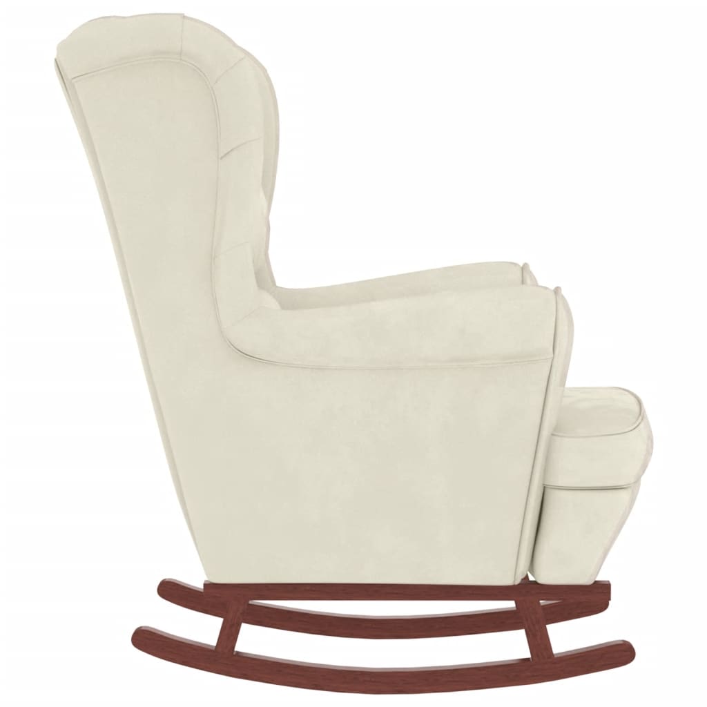vidaXL Rocking Chair with Solid Wood Rubber Legs Cream Velvet-2