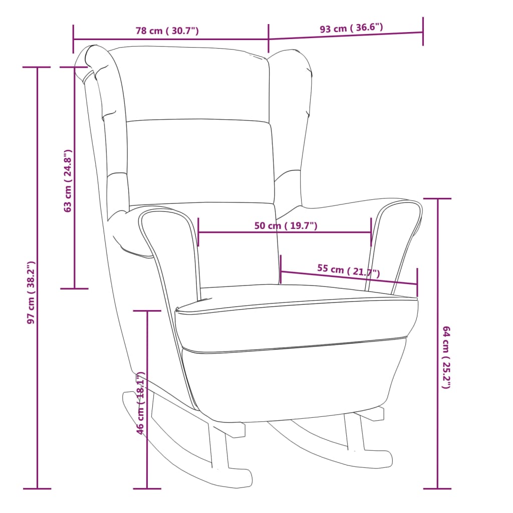 vidaXL Rocking Chair with Solid Wood Rubber Legs Cream Velvet-6