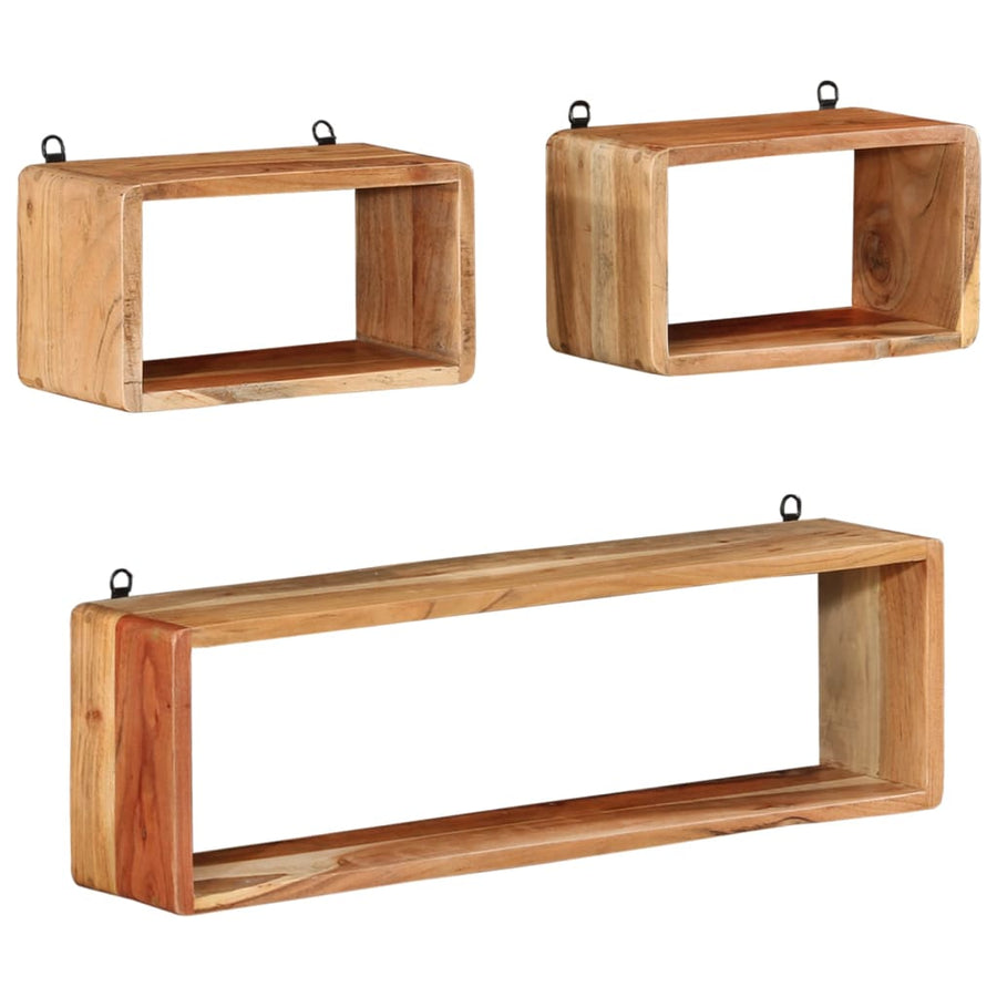 vidaXL 3 Piece Wall Cube Shelf Set Solid Acacia Wood-0
