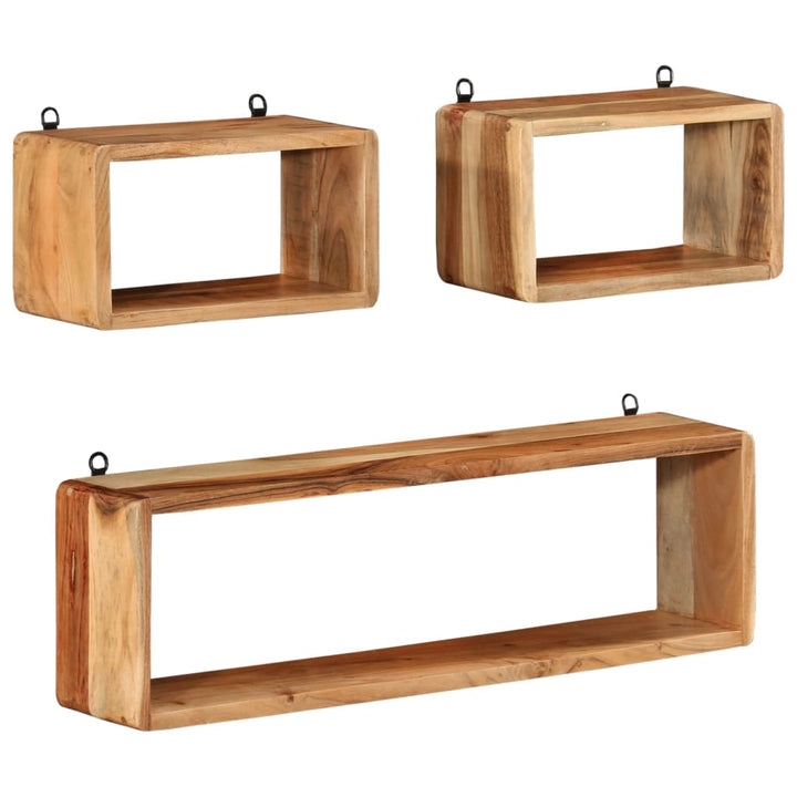 vidaXL 3 Piece Wall Cube Shelf Set Solid Acacia Wood-9