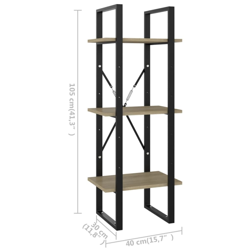 vidaXL 3-Tier Book Cabinet Sonoma Oak 15.7"x11.8"x41.3" Engineered Wood-6