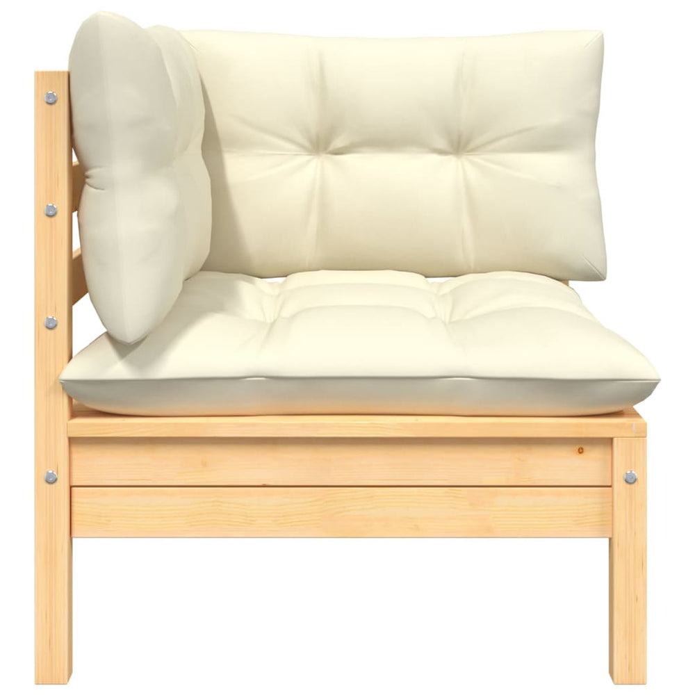 vidaXL Patio Corner Sofa with Cream Cushions Solid Pinewood-1
