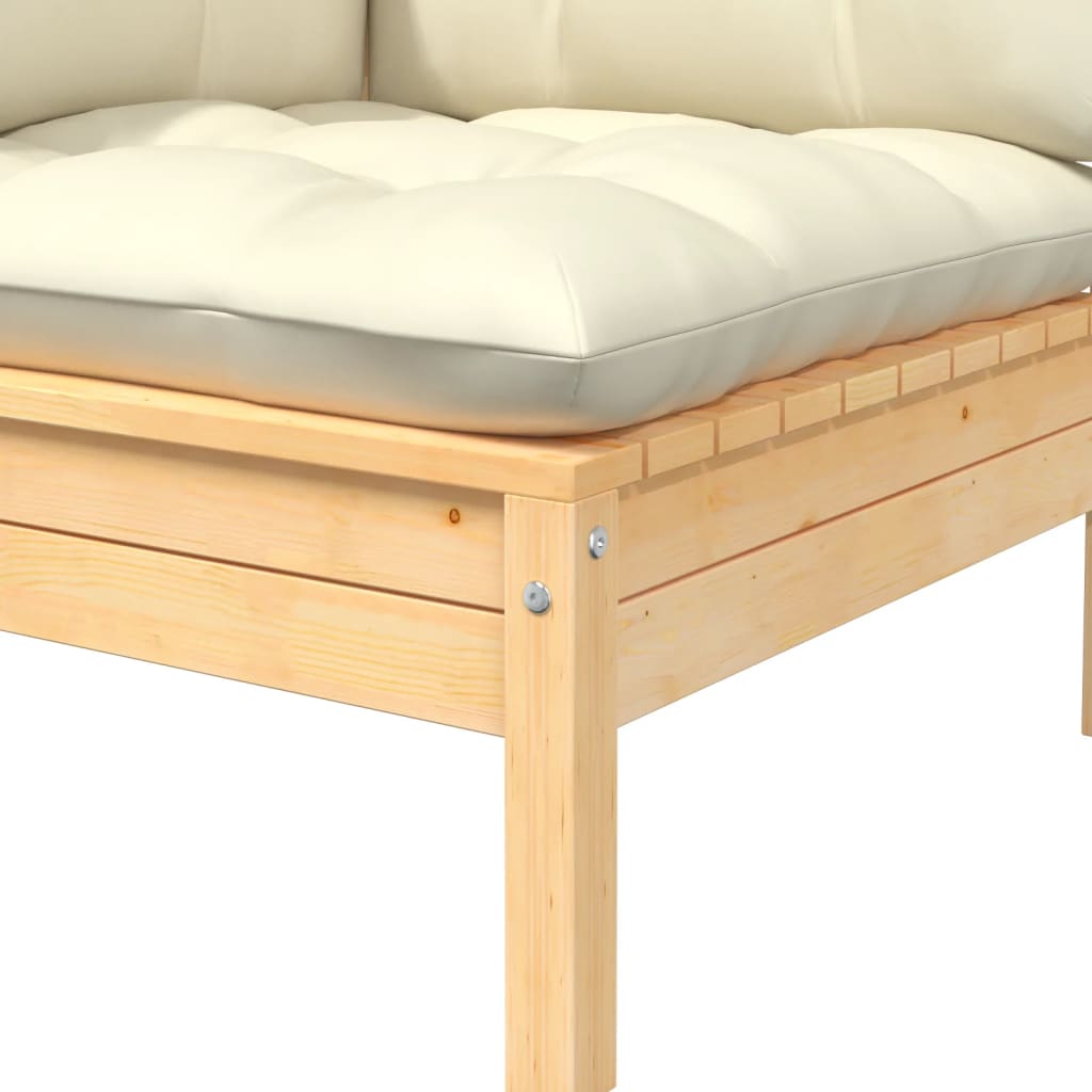 vidaXL Patio Corner Sofa with Cream Cushions Solid Pinewood-3