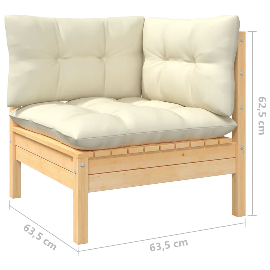 vidaXL Patio Corner Sofa with Cream Cushions Solid Pinewood-0