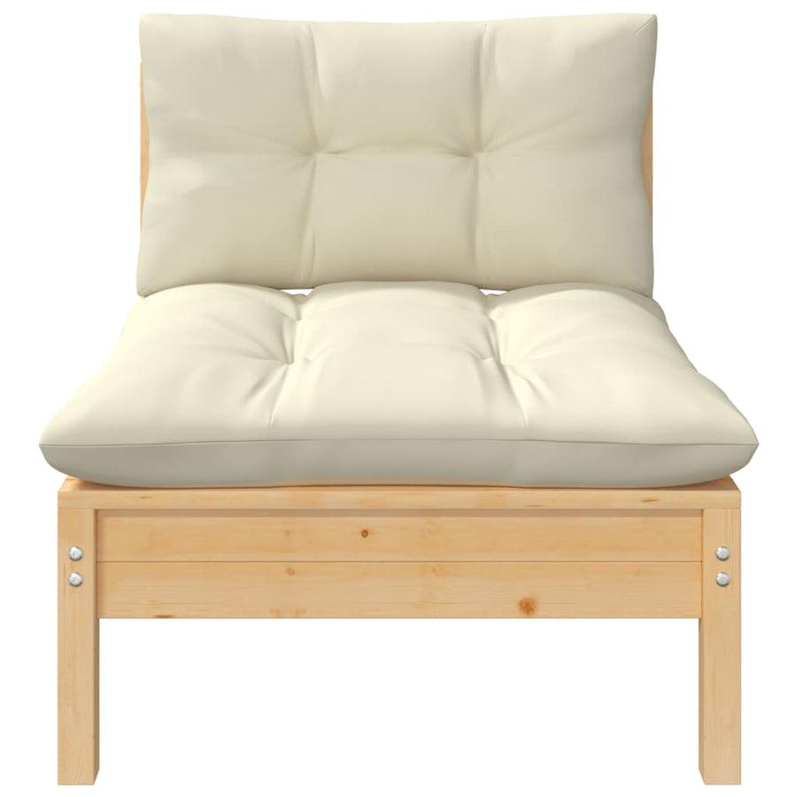 vidaXL Patio Middle Sofa with Cream Cushions Solid Pinewood-0