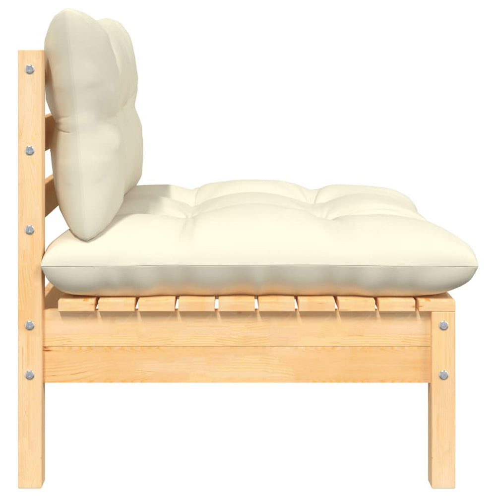 vidaXL Patio Middle Sofa with Cream Cushions Solid Pinewood-1