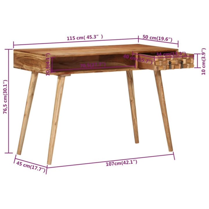 vidaXL Writing Desk 45.3"x19.7"x29.9" Solid Wood Acacia-7