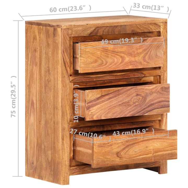 vidaXL Drawer Cabinet 23.6"x13"x29.5" Solid Wood Acacia-5