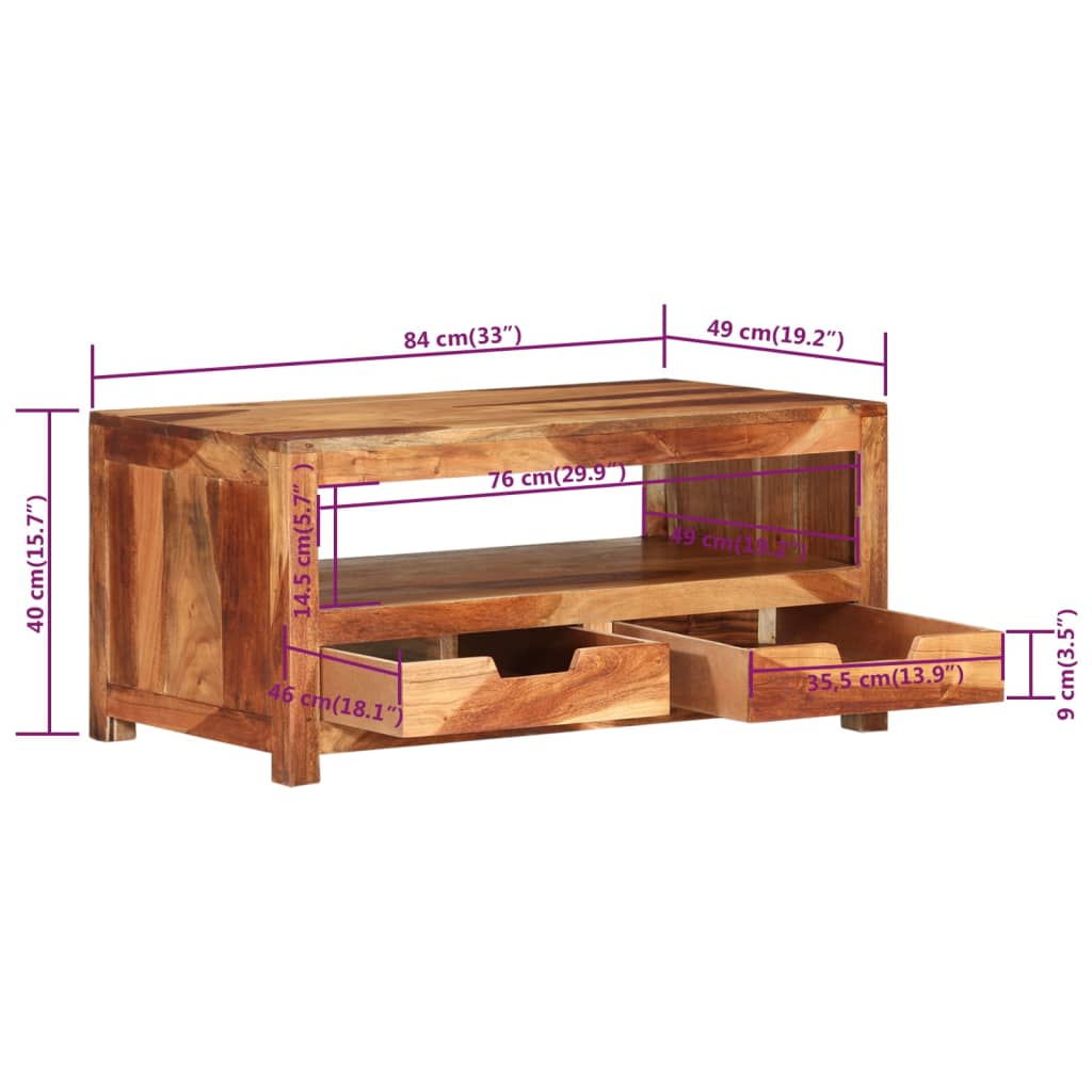 vidaXL Coffee Table 33.1"x19.3"x15.7" Solid Wood Acacia-3