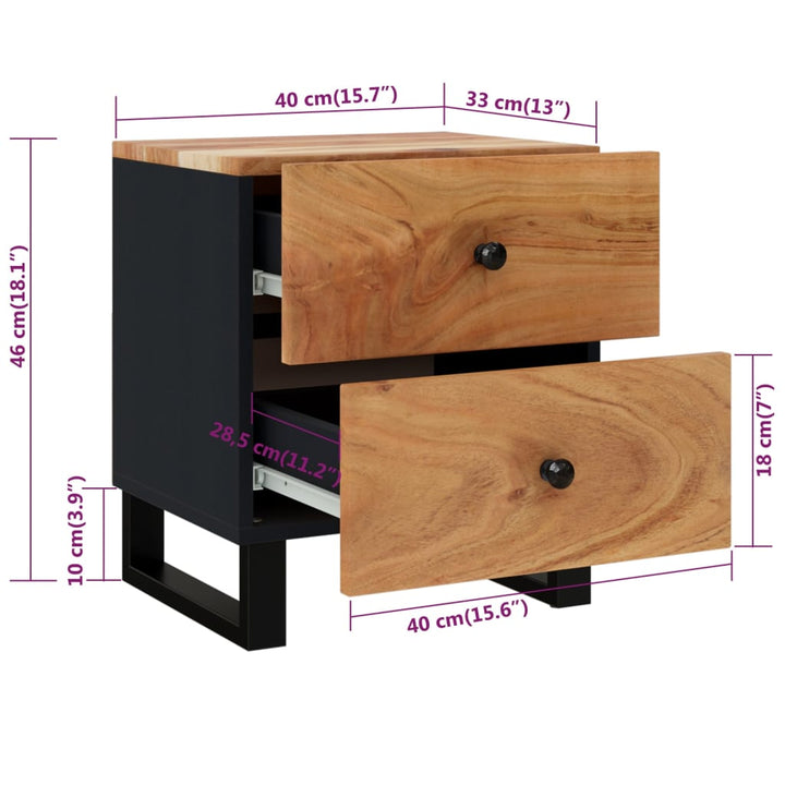 vidaXL Bedside Cabinets 2 pcs 15.7"x13"x18.1" Solid Wood Acacia-10