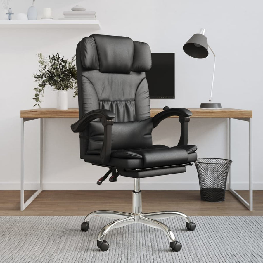 vidaXL Massage Reclining Office Chair Black Faux Leather-0