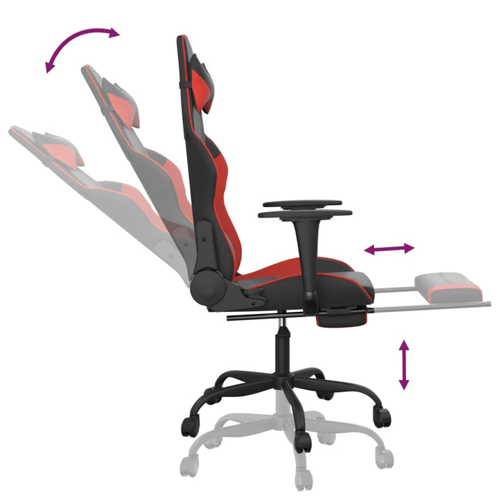 vidaXL Gaming Chair with Footrest Black and Red Faux Leather-5