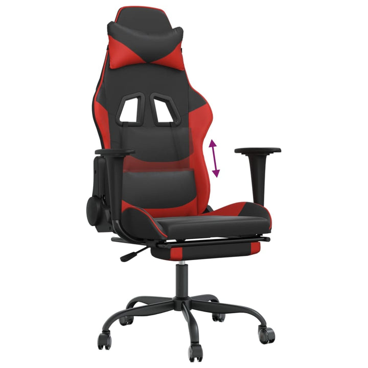 vidaXL Gaming Chair with Footrest Black and Red Faux Leather-6