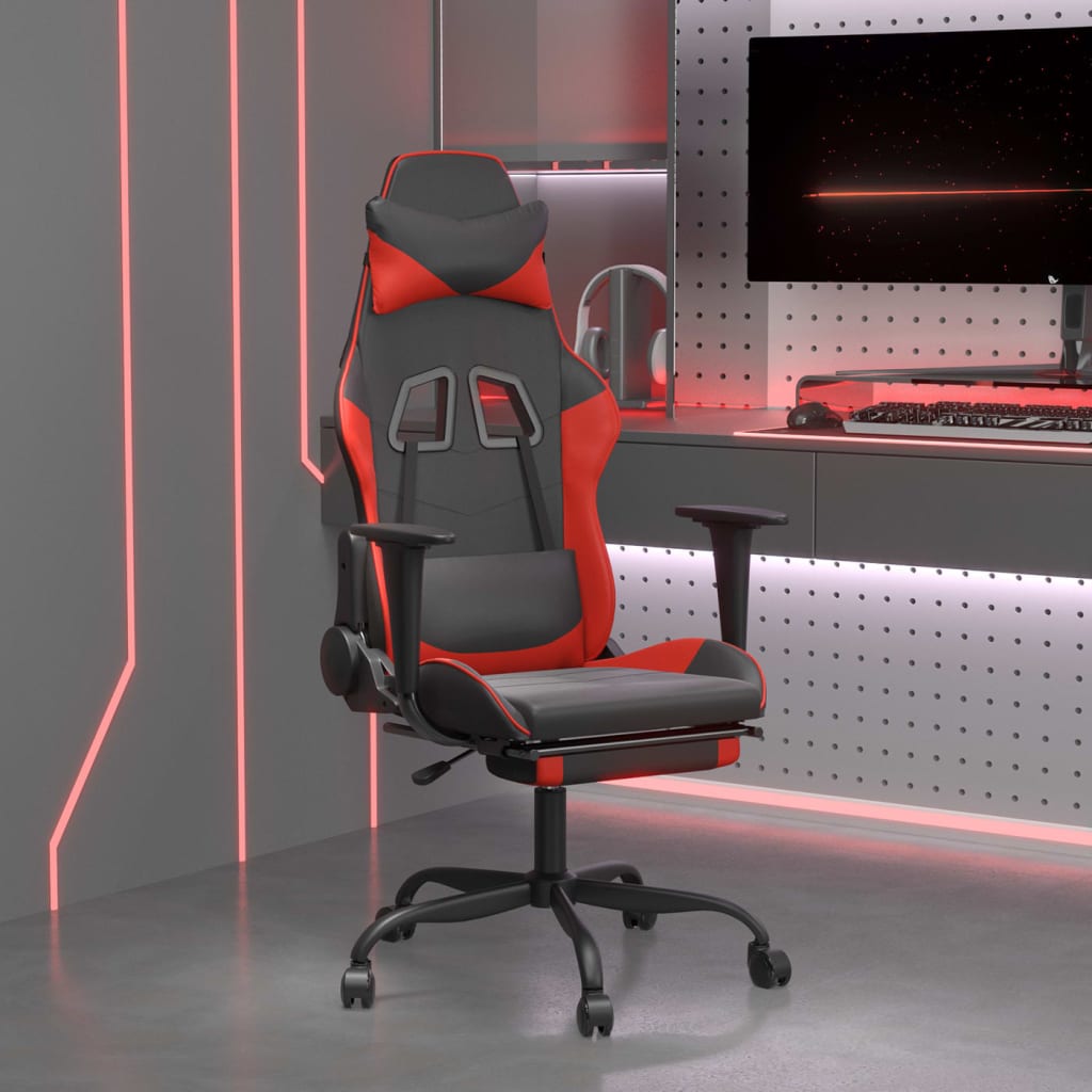 vidaXL Gaming Chair with Footrest Black and Red Faux Leather-0