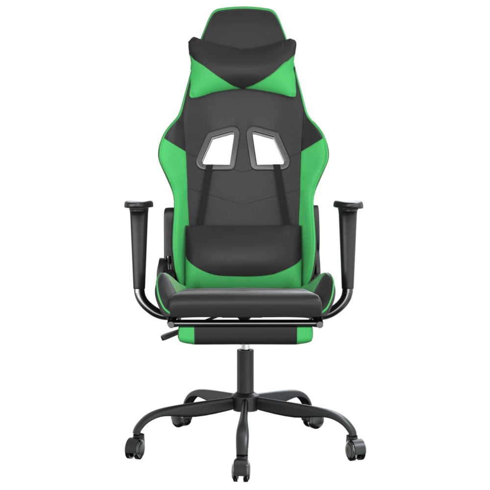 vidaXL Gaming Chair with Footrest Black and Green Faux Leather-1