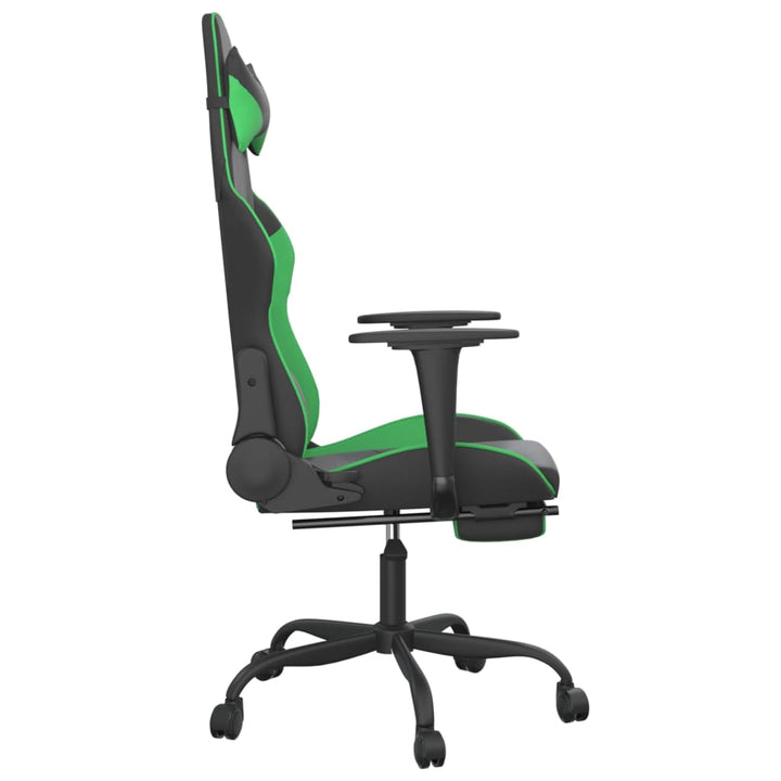 vidaXL Gaming Chair with Footrest Black and Green Faux Leather-2