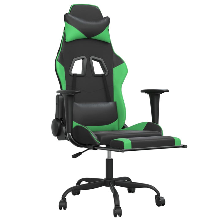 vidaXL Gaming Chair with Footrest Black and Green Faux Leather-4