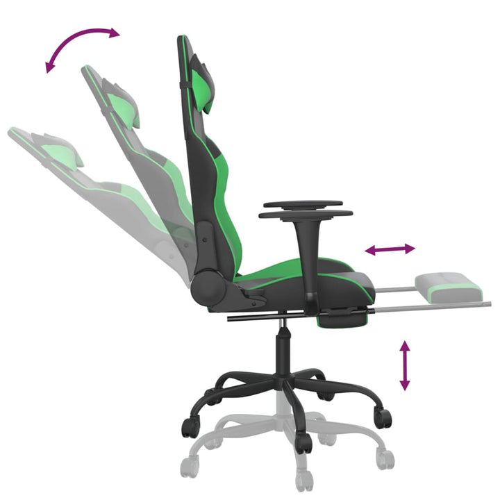 vidaXL Gaming Chair with Footrest Black and Green Faux Leather-5