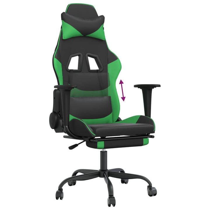 vidaXL Gaming Chair with Footrest Black and Green Faux Leather-6
