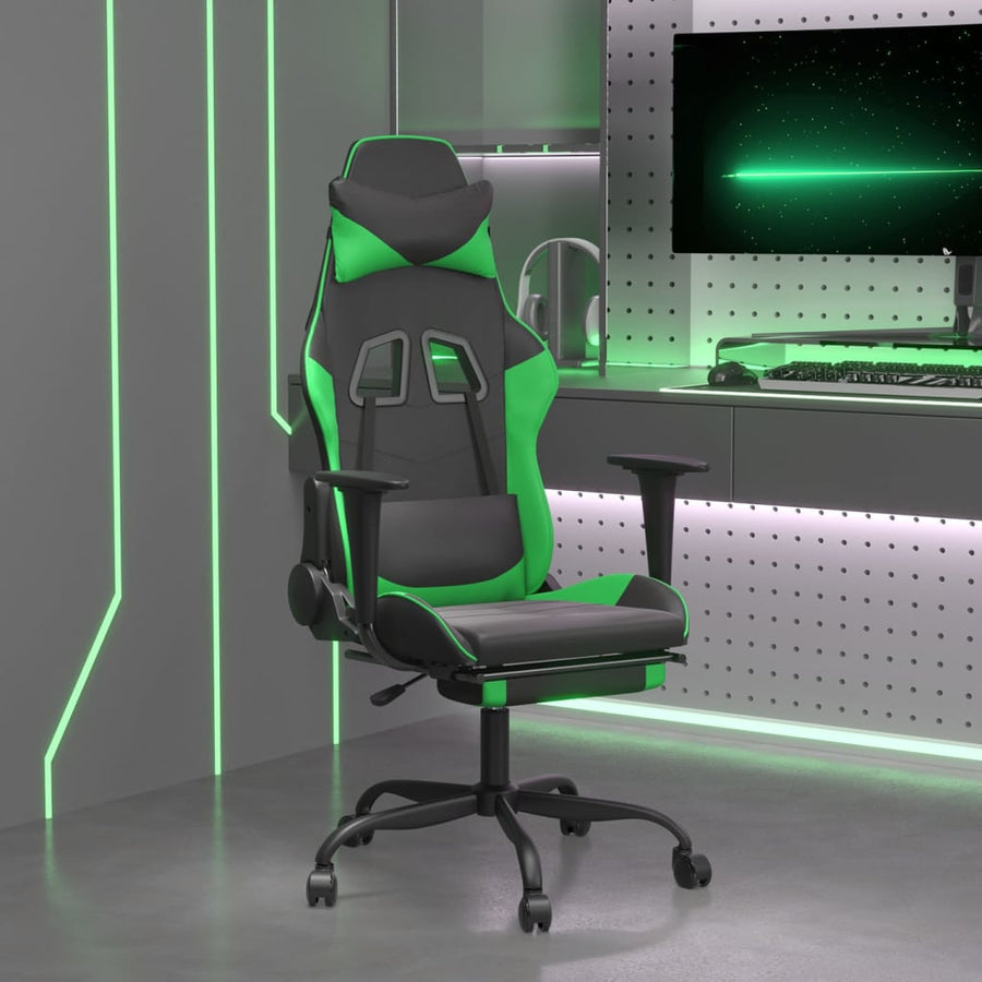 vidaXL Gaming Chair with Footrest Black and Green Faux Leather-0