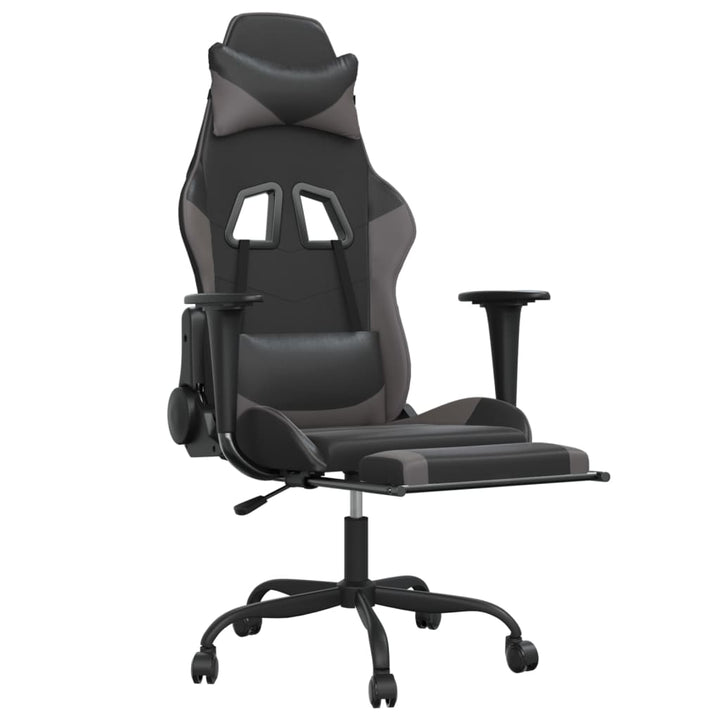 vidaXL Gaming Chair with Footrest Black and Gray Faux Leather-4