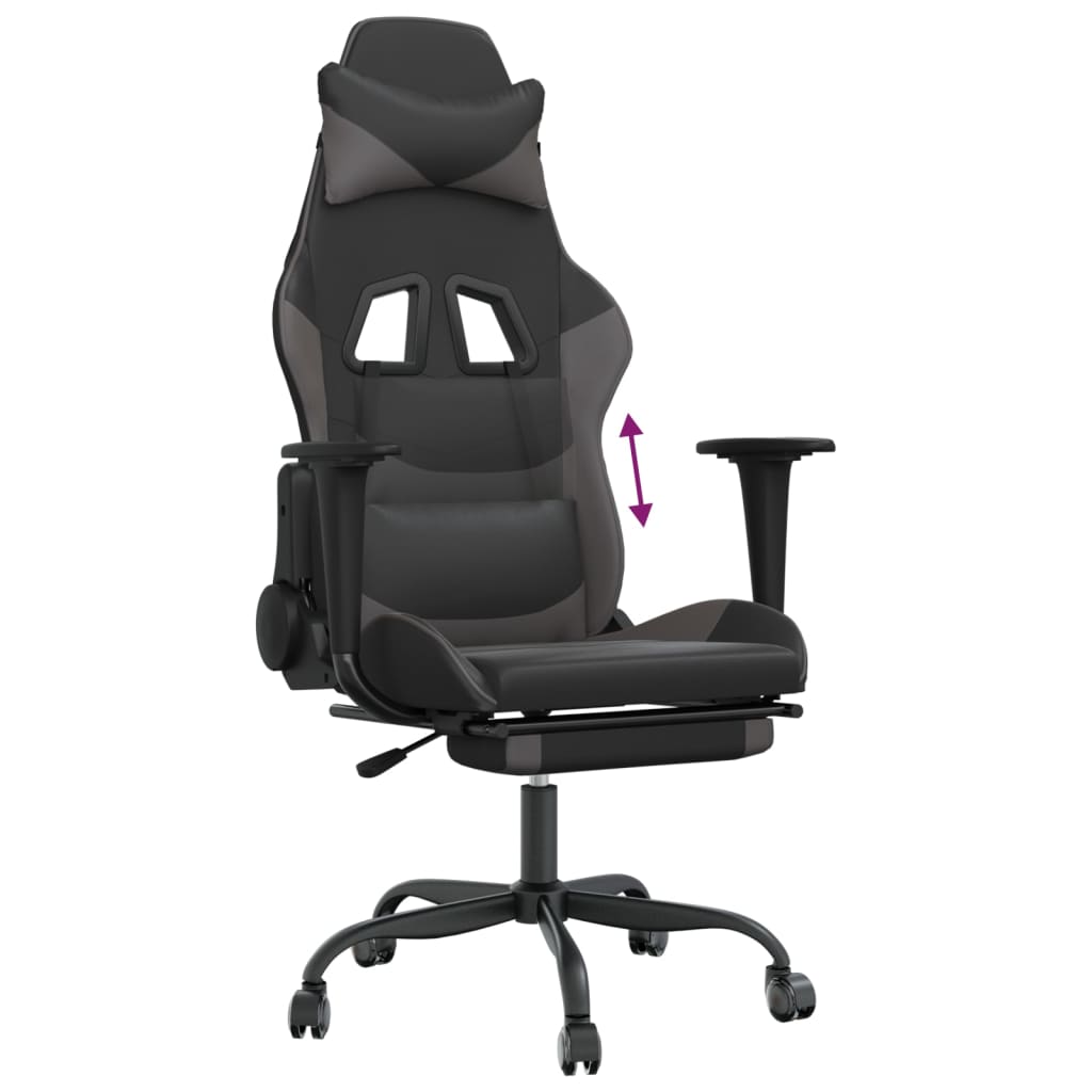 vidaXL Gaming Chair with Footrest Black and Gray Faux Leather-6