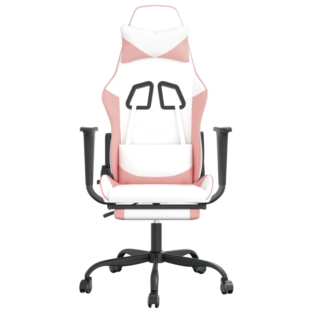 vidaXL Gaming Chair with Footrest White and Pink Faux Leather-1