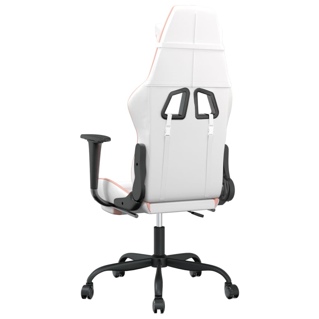 vidaXL Gaming Chair with Footrest White and Pink Faux Leather-3