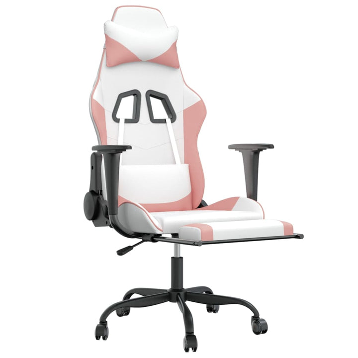 vidaXL Gaming Chair with Footrest White and Pink Faux Leather-4