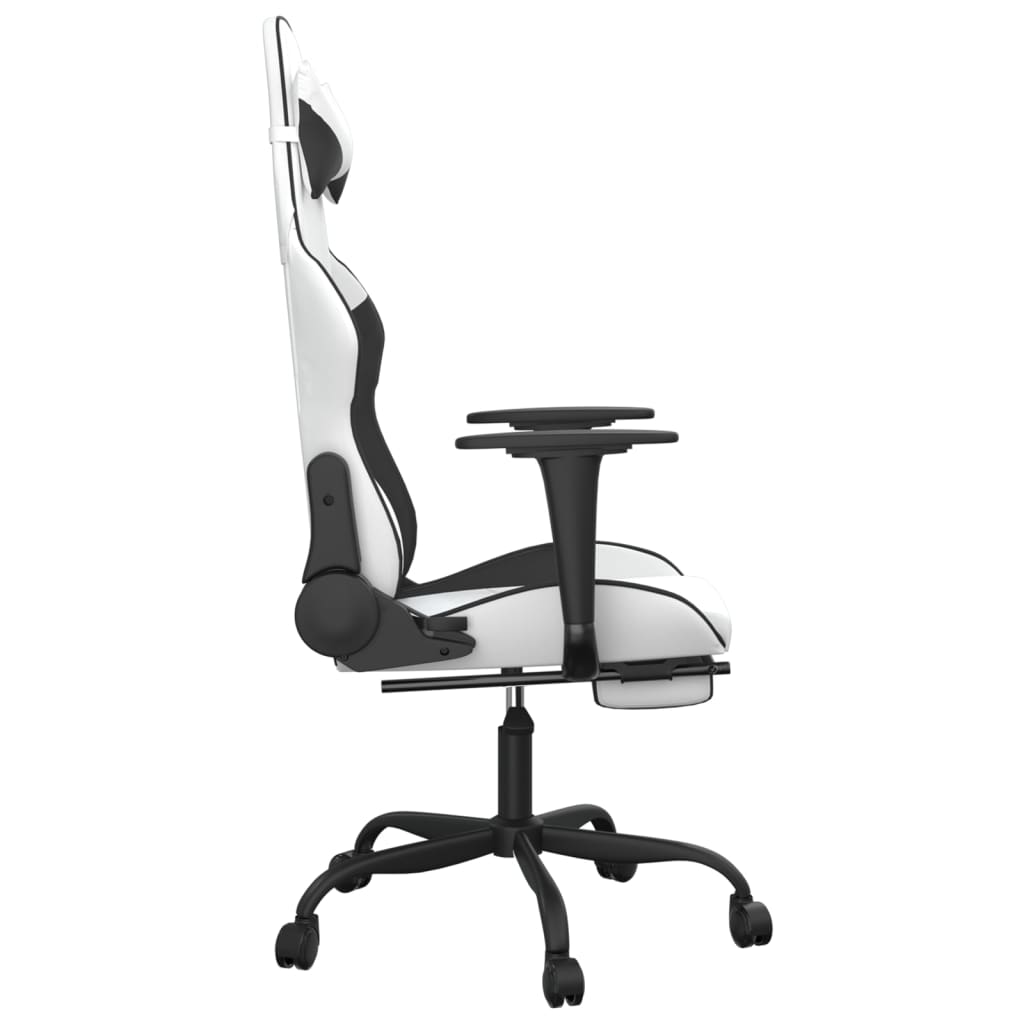vidaXL Gaming Chair with Footrest White and Black Faux Leather-2