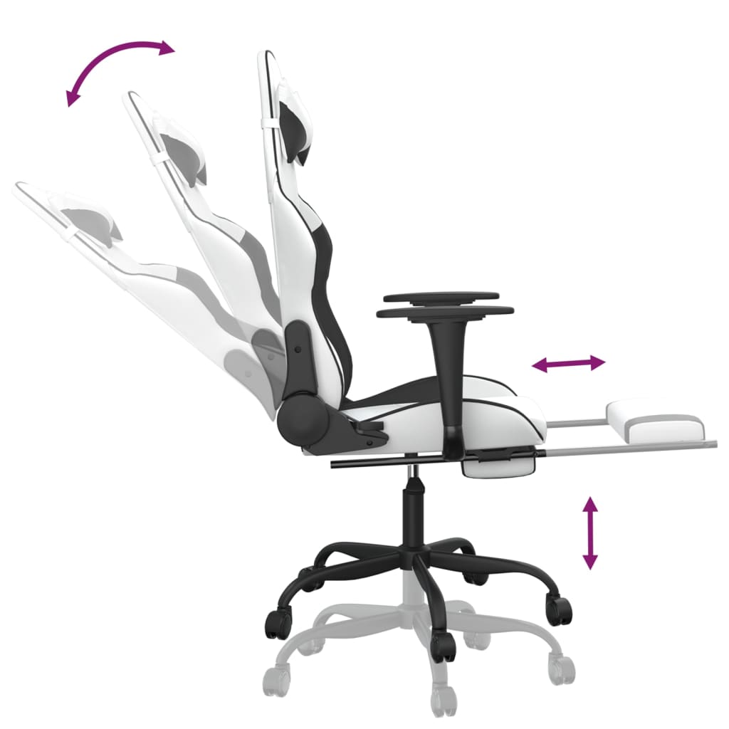 vidaXL Gaming Chair with Footrest White and Black Faux Leather-5