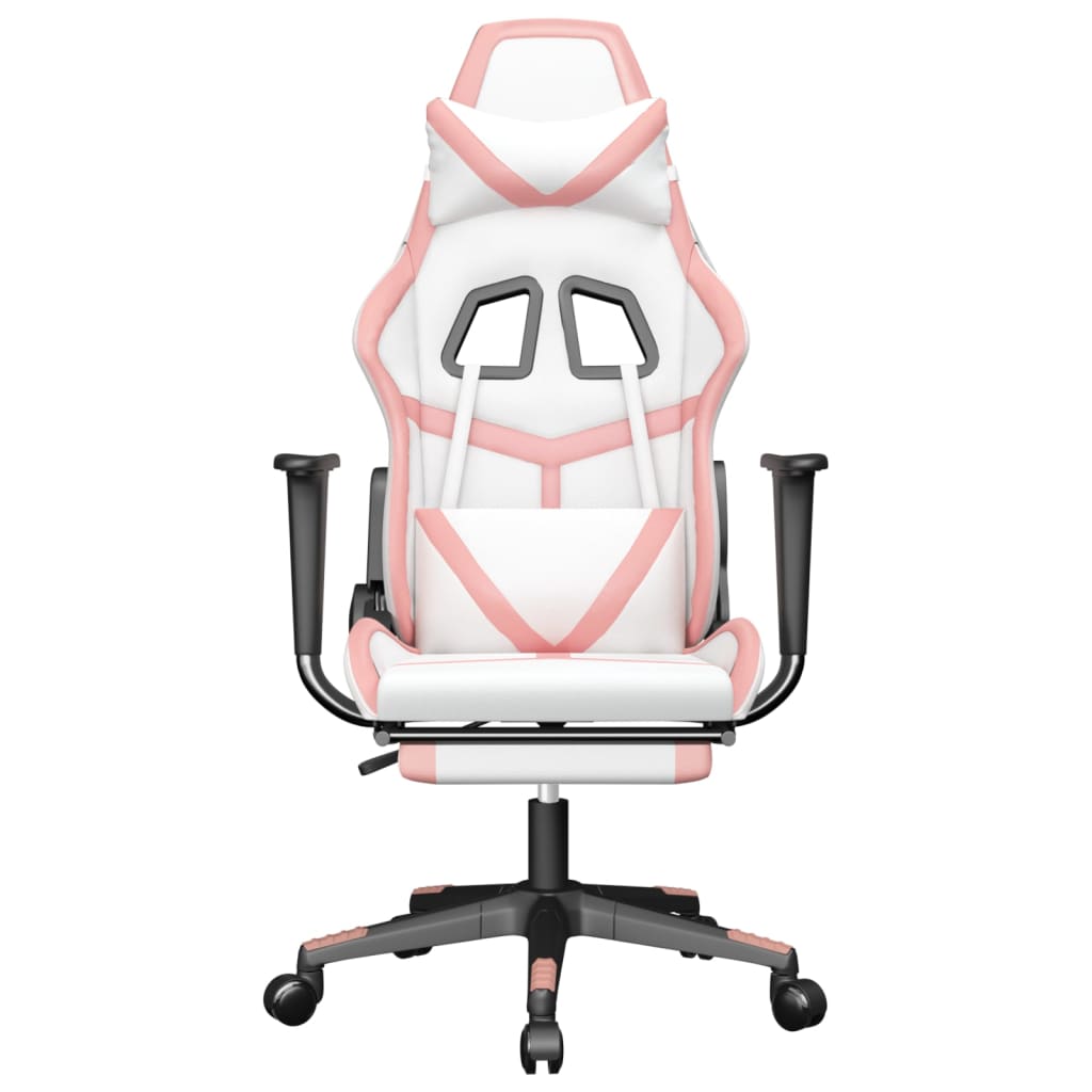 vidaXL Gaming Chair with Footrest White and Pink Faux Leather-1