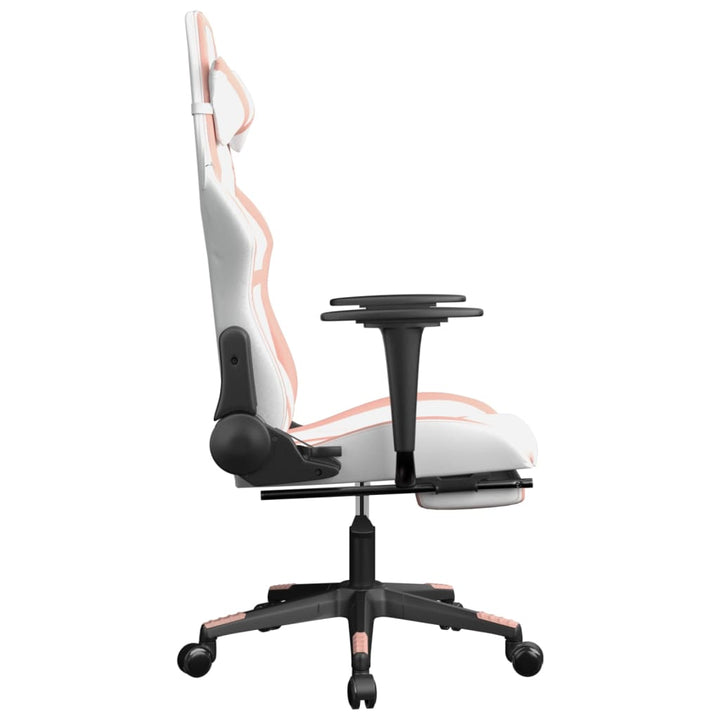 vidaXL Gaming Chair with Footrest White and Pink Faux Leather-2