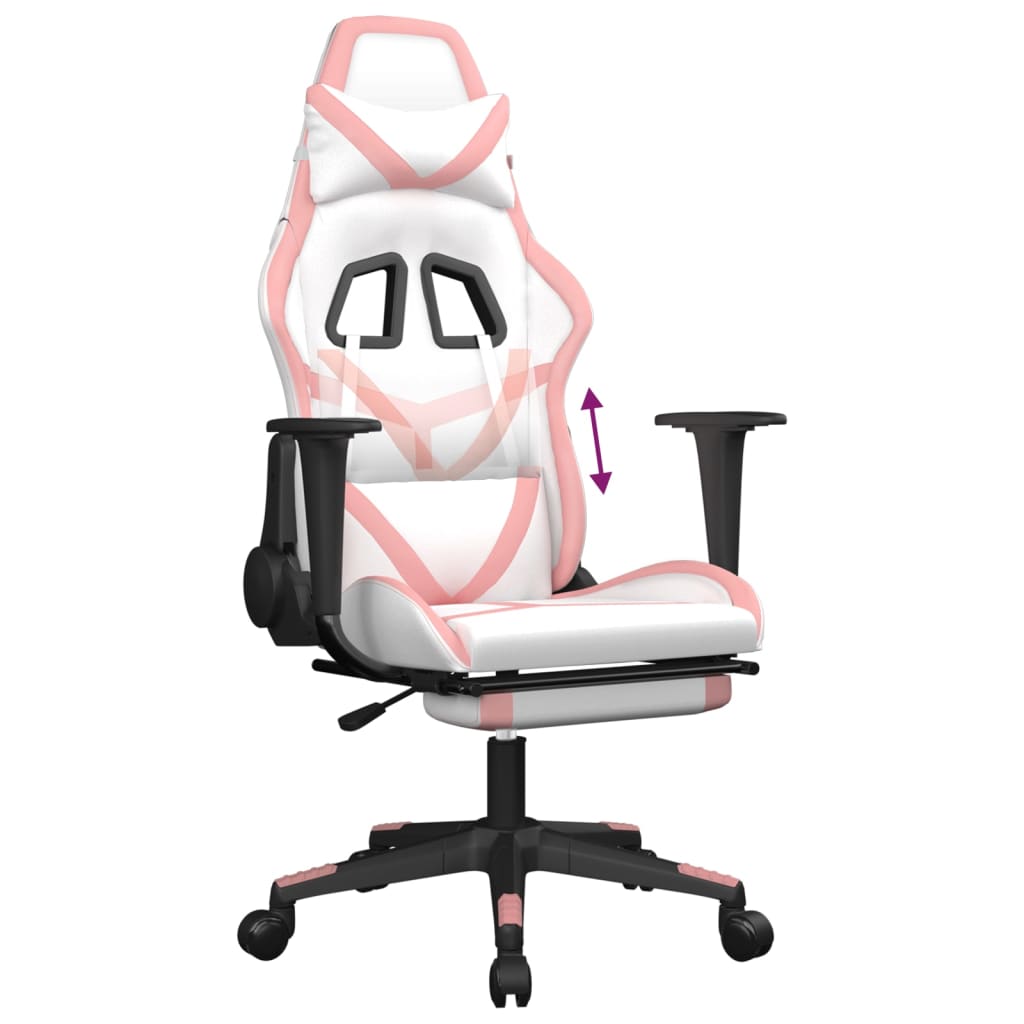 vidaXL Gaming Chair with Footrest White and Pink Faux Leather-6