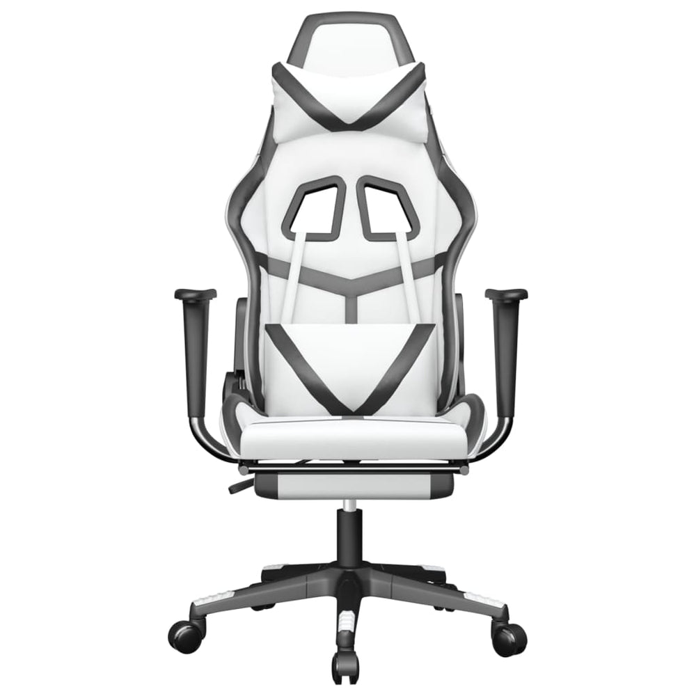 vidaXL Gaming Chair with Footrest White and Black Faux Leather-1