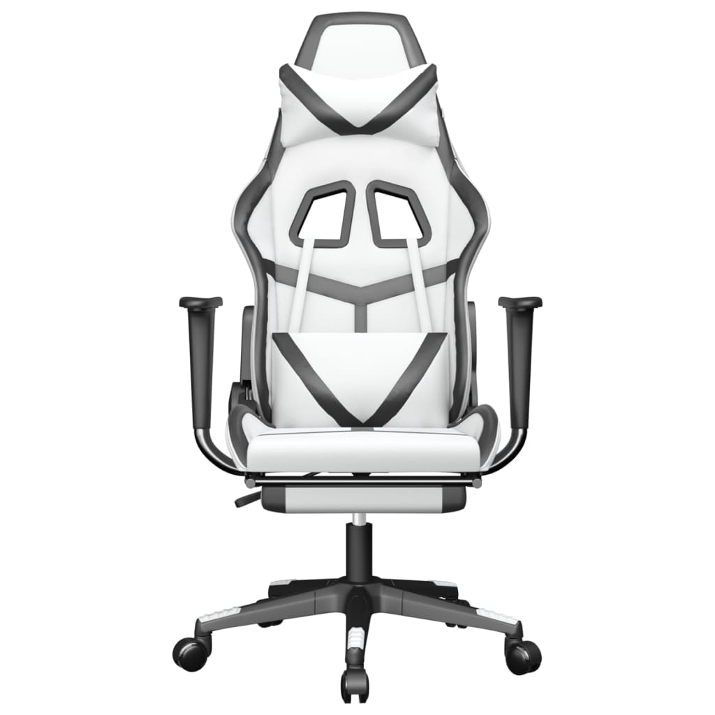 vidaXL Gaming Chair with Footrest White and Black Faux Leather-1